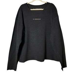 YoungLA Mens Black 816 Terry Raw Cut Reversible Long Sleeve Pullover Sweater L